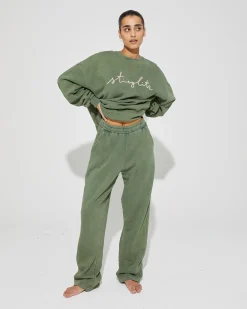 Flash Sale Worn Out Straight Leg Sweatpants Groen Broeken